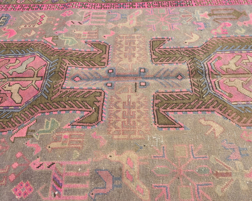 11 Ft Vintage Brown Persian Style Hand Knotted Low Pile Wool Runner Rug
